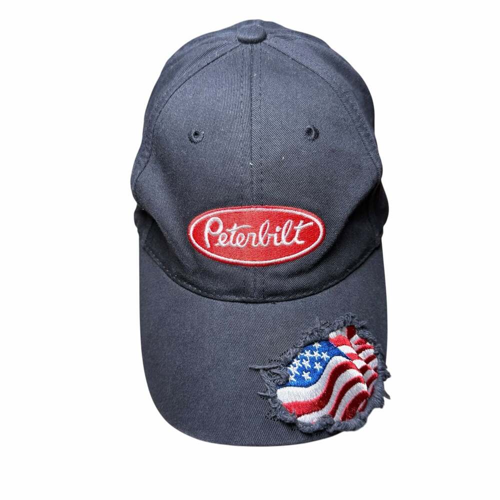 Peterbilt Black Baseball Cap Hat Embroidered American Flag Patch Adjustable